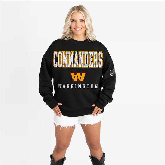 Women's Washington Commanders Gameday Couture Black Oversized Level Up Black Label Premium Fleece Sweatshirt(Run Small)